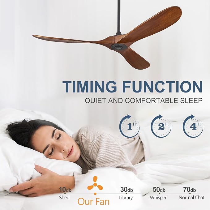 ABZ 60" Outdoor Ceiling Fans without Lights, 60 Inch Wood Ceiling Fans no Light, 3 Blade Propeller Outdoor Fan with Remote Control for Patios Living Room Bedroom Porch, High CFM ETL Listed