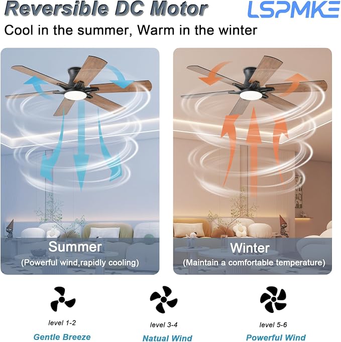 52 Inch Ceiling Fans with Lights, Low Profile Ceiling Fan with Light and Remote, Quite DC Motor,Flush Mount, 3CCT, Dimmable, Brown RGB Ceiling Fan for Bedroom, Living Room, Indoor/Outdoor Use