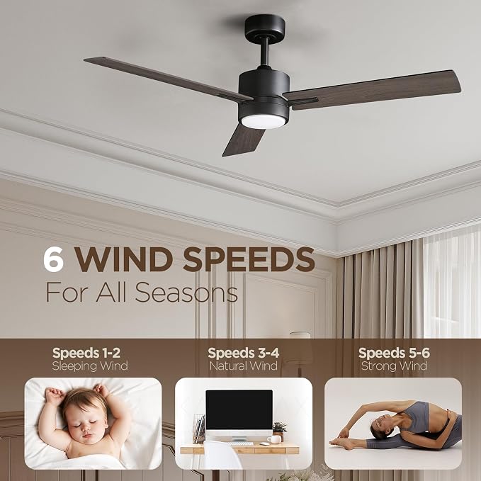 Ceiling Fan with Light Remote: 52 Inch Modern Bedroom Fans with Dimmable Tri-Color Temperature LED - Quiet Reversible DC Motor - Indoor Outdoor
