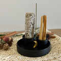 4 in 1 Incense Burner Holder, Palo Santo Holder, Sage Holder for Burning, Ceramic Incense Sticks Holder for Meditation Yoga Room Home Decor(Black)