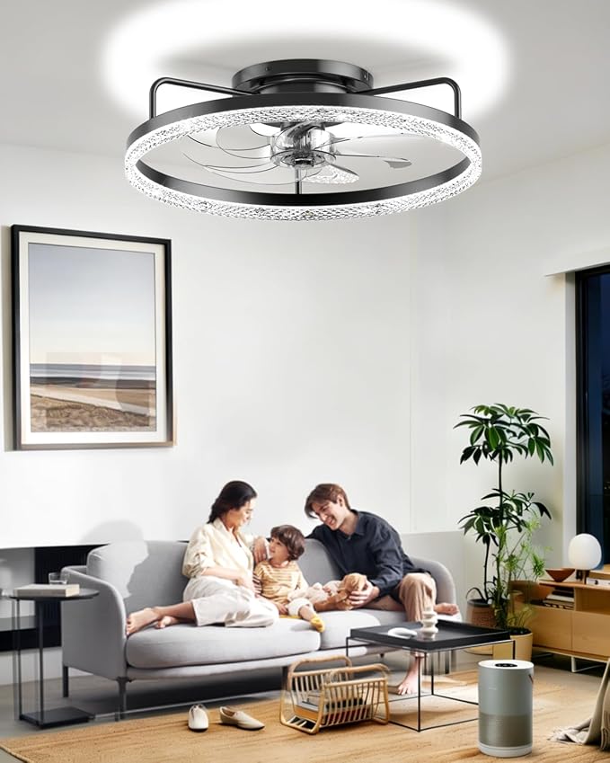 AIKVSXER Ceiling Fan with Lights and Remote, 20in Modern Ceiling Fans | 3000K-6500K Smart Ceiling Fans with Lights, Low Profile Flush Mount Ceiling Fan with Light, Quiet Ceiling Fan for Bedroom