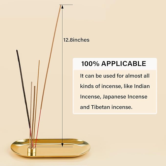 ZenBless 6 in 1 Incense Holder - Palo Santo, Buddha Statue, Sage & Incense Burner Holder for Sticks/Coil/Cones, Gold Oval Ash Catcher