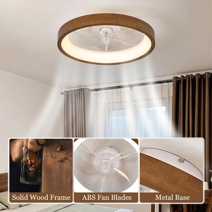 Ceiling Fans with Lights Low Profile Ceiling Fanwith Light and Remote/APP Control Dimmable LED Timing Wooden Walnut02