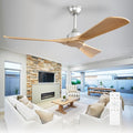 Depuley Ceiling Fan Without Light: 52 Inch 3 Blade Indoor Outdoor Fans for Patios - Wood Ceiling Fan No Light Remote Control Living Room Fans Ultra Quiet DC Motor Reversible 6 Speed