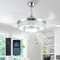 42" Retractable Ceiling Fans with Lights, Crystal Chandelier Ceiling Fan with Remote & APP Control, Modern Dimmable LED Fandelier for Living Room, Dinning Room, Bedroom (Silver)