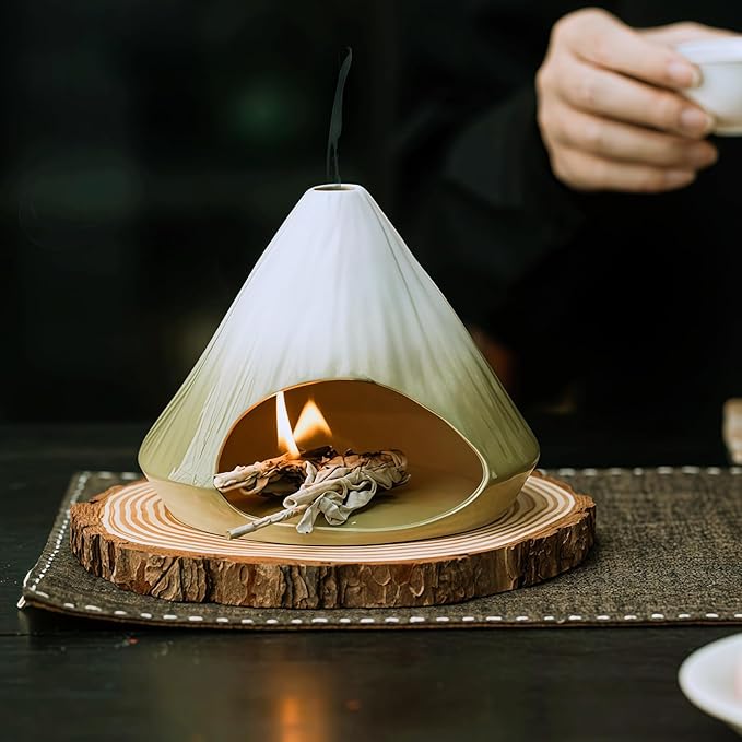 Handmade Ceramic Palo Santo Holder – Suitable for Burning Sage & Palo Santo - Mini Chimenea-Style Burner, an Incense Burner for Spiritual Meditation, Yoga or Home Decoration