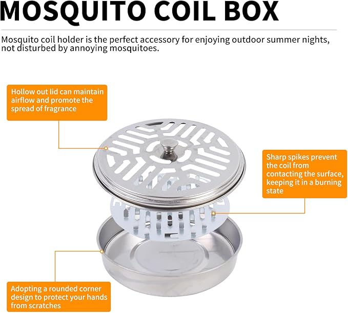 5.71''*1.77''/14.5cm*4.5cm Portable Mosquito citronella Coil Holder, Durable Stainless Steel Incense Burner Metal for Indoor and Outdoor Use, Home, Camping(8pcs)