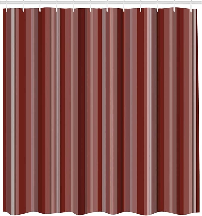 Ambesonne Stripes Shower Curtain, Abstract Ocean Inspired Palette Lines Geometrical Image Illustration, Cloth Fabric Bathroom Decor Set with Hooks, 84" Long Extra, Burgundy Paprika