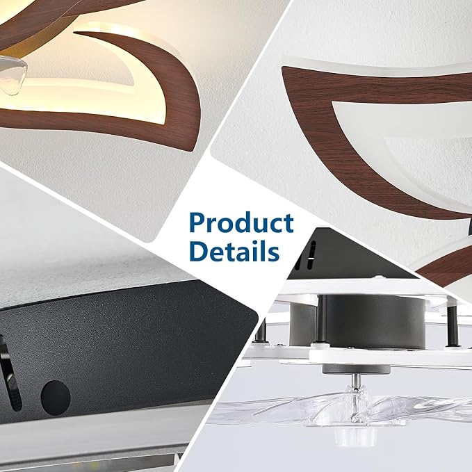 32inch Flower Modern Ceiling Fans with Lights, Low Profile Ceiling Fan with Remote for Bedroom, Flush Mount Ceiling Fan with LED Dimmable Light,6-Speeds, Timing CeilingFan Light-Walnutcolor