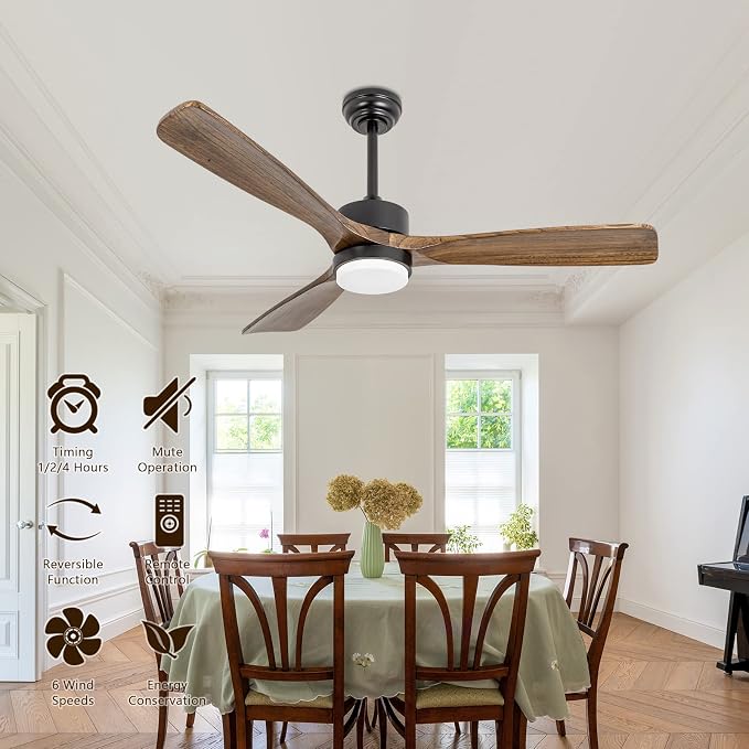 52" Ceiling Fans with Lights and Remote Control, Indoor Outdoor Ceiling Fans Farmhouse, Timing 6 Speeds 3 Color Light with Memory Lighting Function