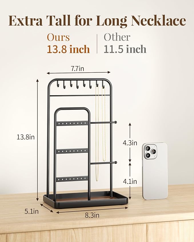 pickpiff Jewelry Holder Stand: Jewelry Display for Necklace, Bracelet, Earring, Ring, Black