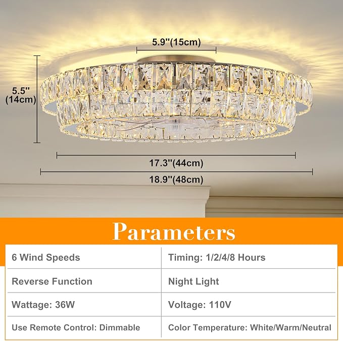 Crystal Fandelier Ceiling Fan with Lights and Remote LED Chandelier Fan