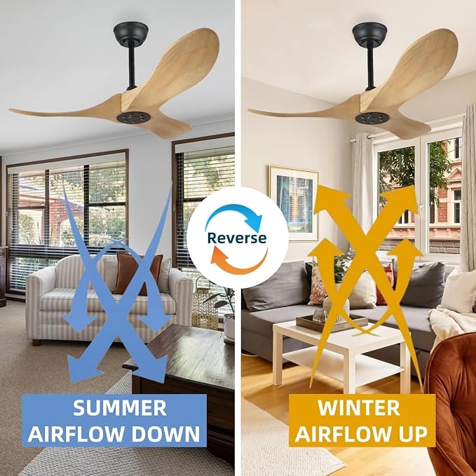 36 Inch Modern Ceiling Fan，3-Blade Lampless Remote Control Ceiling Fan for Bedroom, Kids Room Small Spaces(Natural Wood, 36 inch)