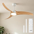 52 inch Ceiling Fan with Light, White/Wood Reversible Blades | Modern Low Profile Flush Mount, 3-Speed Reversible DC Motor, Dimmable 3-Color LED, Remote Control for Bedroom Living Room