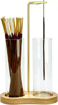 Incense Holder, Warm Minimalism Natural Incense Sticks Burner Holder with Storage,Hang Upside Down Incense Holder for Sticks with Glass Ash Catcher for Meditation Yoga Spa Room (Natural)