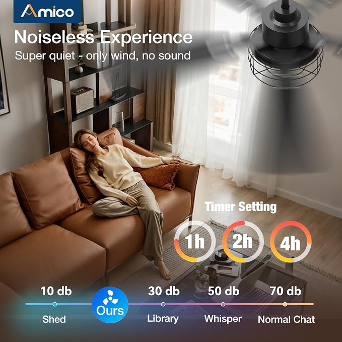 Amico 52 inch Ceiling Fans with Lights, Caged Ceiling Fan with Light and Remote Control, Dimmable, 3CCT, Quiet, Black Farmhouse Ceiling fan For Living Room, Bedroom, Kitchen, Patio Indoor/Outdoor Use