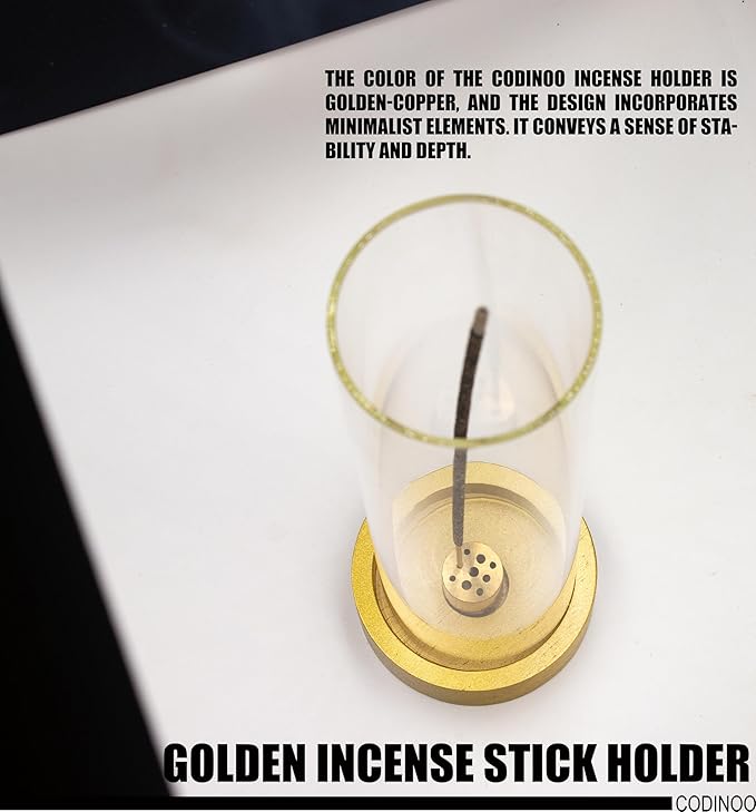 Glass Incense Holder for Sticks,Modern Incense Stick Holder with Ash Catcher[Anti ash Flying], Wooden Incense Burner Holder,Zen Glass Incense Holder,for Spa Home Decor Yoga Meditation[Golden]