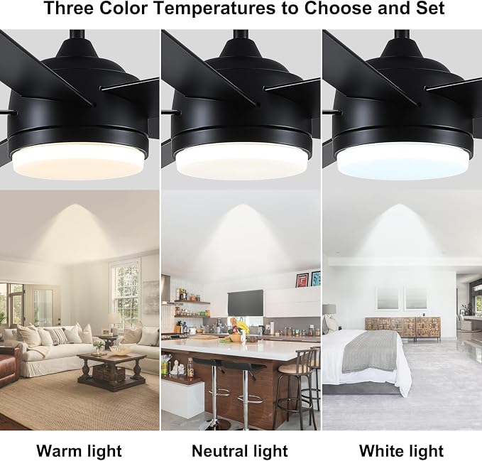 YUHAO 60 Inch Black Ceiling Fan with Light and Remote Control.Noiseless,Dimmable,3CCT,6 Speeds Reversible, DC Ceiling Fans for Indoor or Covered Outdoor Use.ETL Listed