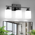 Ascher Bathroom Light Fixtures, 3-Light Vanity Light Over Mirror, Black Wall Sconces with Milky White Frosted Glass Shades, Wall Lamp for Living Room Bedroom, E26 Base(Bulbs Not Included)