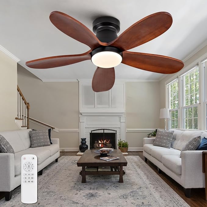 Ceiling Fans with Lights, 36 Inch Low Profile Ceiling Fan with Light and Remote Control, Flush Mount, Reversible, 3CCT, Dimmable, Quiet, Black Small Ceiling Fan for Bedroom Indoor/Outdoor Use