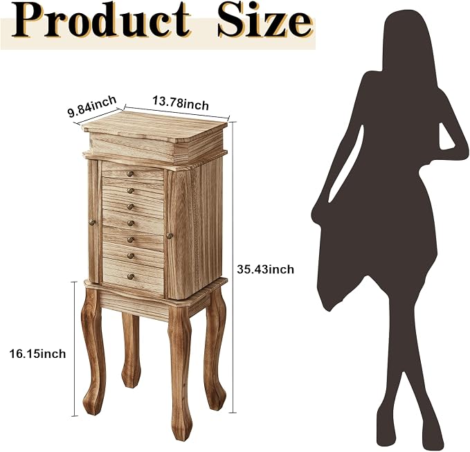 Emfogo Standing Jewelry Armoire, 7 Drawers & 2 Side Doors Jewelry Amoire Cabinet Standing with Top Flip Makeup Mirror, Jewelry Chest Jewelry Boxes
