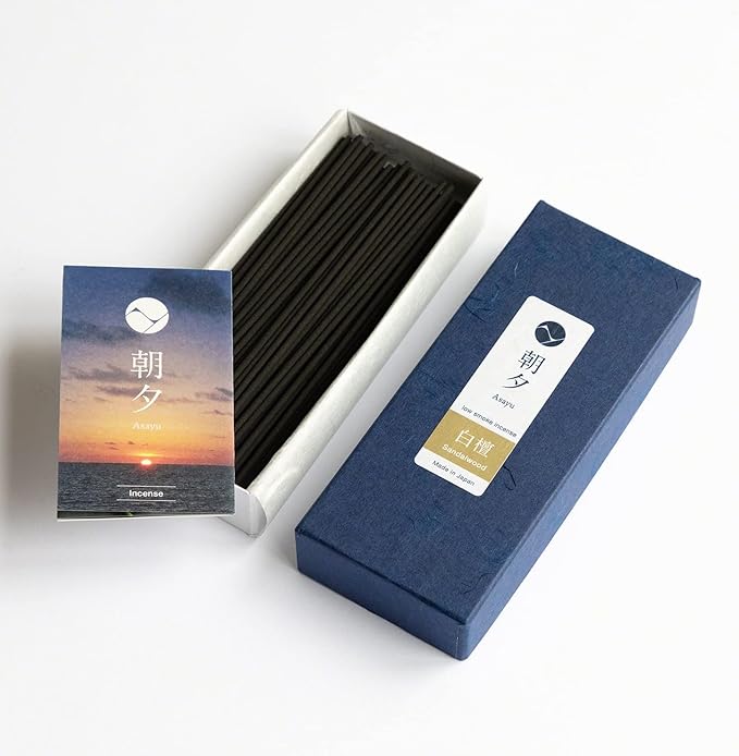 Asayu Japan Low Smoke Incense Gift Set with Incense Holder and Brass Stand, Sandalwood Incense Sticks with Zen Holder