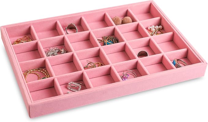 Frebeauty Jewelry Trays for Drawer,Set of 2 Jewelry Organizer and Storage | Velvet Material,Stackable,Adjustable Dividers,Drawer Inserts for Rings Studs Bracelet,Earring Organizer for Women Girls