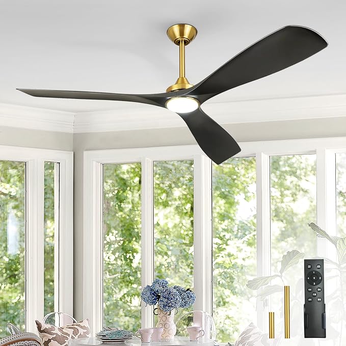 60 Ceiling Fan with Light: Black and Gold Ceiling Fans Reversible 3 Blades 5 Speeds - Modern Ceiling Fan with Remote for Indoor Living Room Bedroom