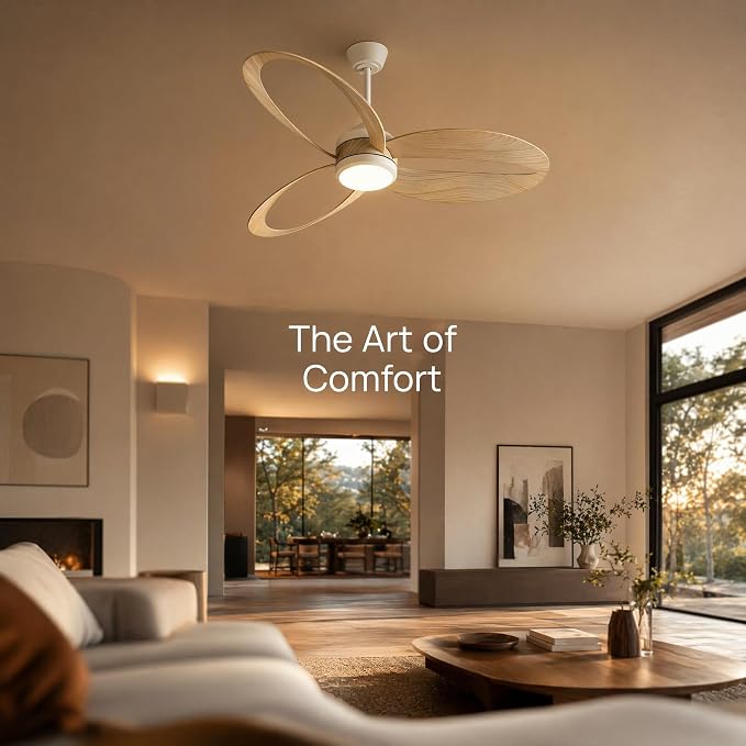 52 Inch Ceiling Fan with Light, Flush Mount Ceiling Fan, White | Quiet DC Motor, 6 Speeds & 3 Color Temperatures, Dimmable LED, Reversible for Bedroom Living Room Patio