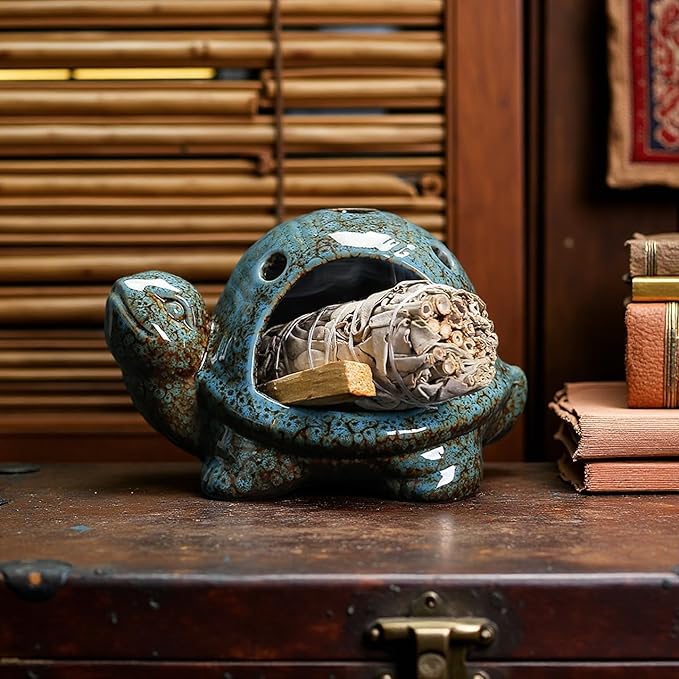 Turtle Palo Santo Holder Ceramic Palo Santo Burner Sage Holder for Burning,Sea Turtle Incense Holder for Wood Sticks Incense Cones and Sage,Incense Burner for Yoga Zen Meditation Altar Decor (A)