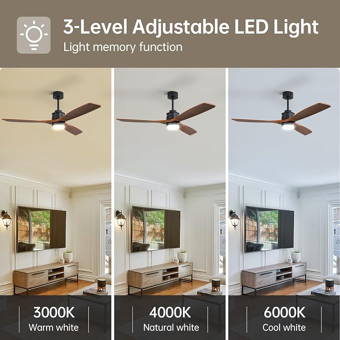 Sofucor 60 inch Ceiling Fan with Lights and Remote, Modern Large LED Wood Ceiling Fan for Indoor Living Room Bedroom Outdoor Patio Porch, Reversible DC Motor