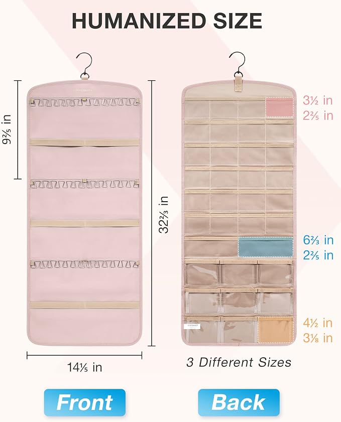 BAGSMART Hanging Jewelry Organizer, Necklace Holder Anti-tangle with 20 Jewelry Storage,1 Piece, Large Pink
