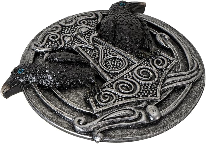 Pacific Giftware Thor’s Hammer Incense Burner with Dual Raven Design Perfect for Viking Home and Halloween Decor or Relxation 5.31" Long