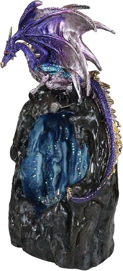 Ebros Gift Purple Azurite Quartz Dragon Climbing On Faux Geode Crystal Gemstone Quarry Mountain Cave Backflow Incense Burner Figurine Faux Stone