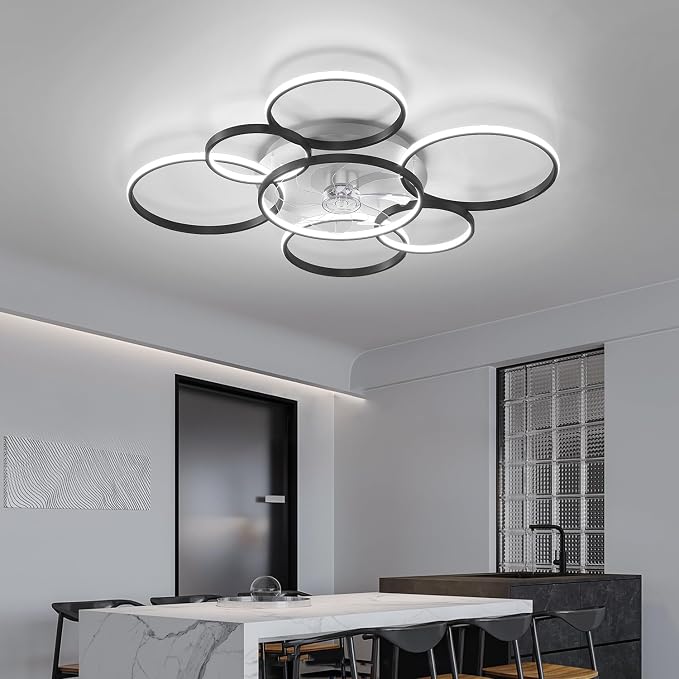41" Modern Ceiling Fan with Lights, Flush Mount Ceiling Fan with Tri-Color Light 6-Speed Wind, Low Profile Ceiling Fans with Led Light and Remote Control for Living Room Bedroom Dining Room