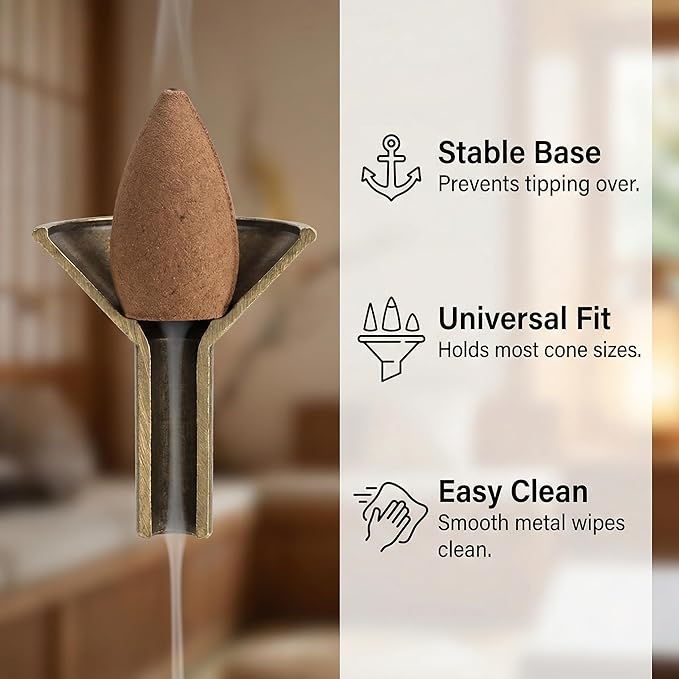 3Pcs Backflow Incense Holder Alloy Cone Burner Cones Sticks Ash Catcher Base Protector Retro Funnel Stand Mini Censer Tray Rack for Incense