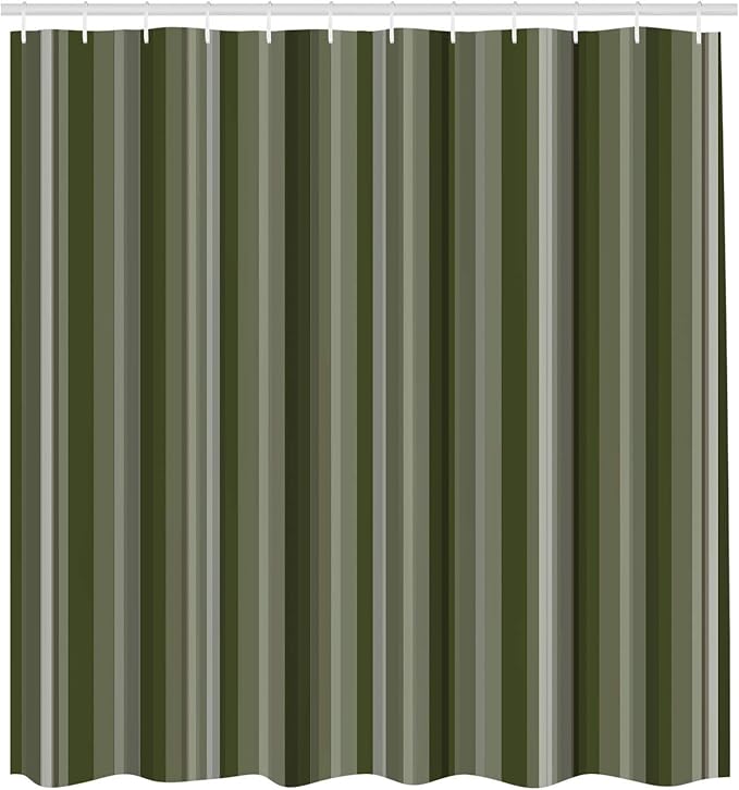 Ambesonne Stripes Shower Curtain, Abstract Ocean Inspired Palette Lines Geometrical Image Illustration, Cloth Fabric Bathroom Decor Set with Hooks, 75" Long, Olive Green