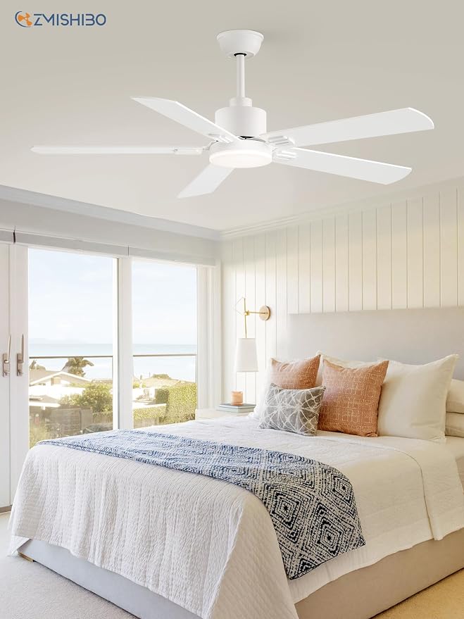 ZMISHIBO 2 Pack 52" Ceiling Fans with Lights, White Modern Ceiling Fan with Remote & App Control, Bedroom Indoor Fan with Dual Finish Blades, Quiet & Strong Motor, 24W Dimmable Bright LED Light.