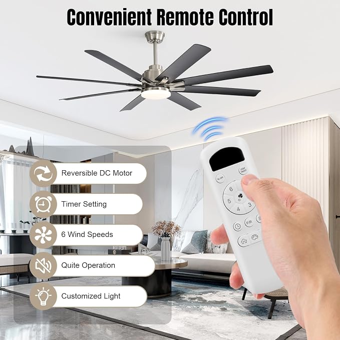 Sofucor 52 Inch Ceiling Fans with Lights and Remote, Modern Black Indoor/Outdoor Ceiling Fan with Quiet Reversible DC Motor, Dimmable LED, 8 Blades Ceiling Fan Light for Bedroom, Living Room, Patio
