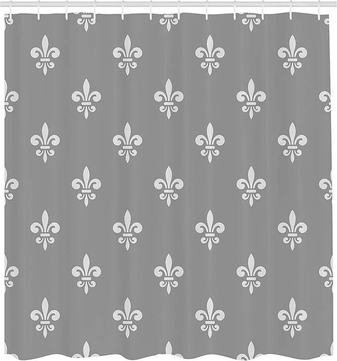 Ambesonne Fleur De Lis Shower Curtain, Royal Petal Floral Lily in Simple Old Style Ornate Antiquity Abstract, Cloth Fabric Bathroom Decor Set with Hooks, 69" W x 75" L, Taupe Grey