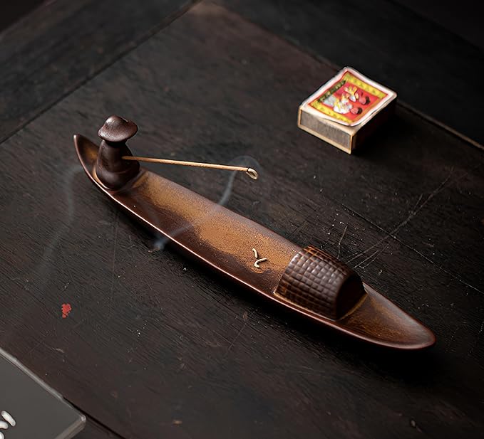 Incense Stick Holder, Incense Holder for Insence Sticks, Tray for Incense Ash, Ceramic Crafts, Chinese Classical Boat Design, Home Décor, Best for Meditation, Yoga, Home, Office