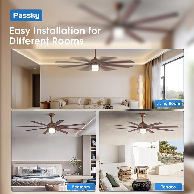 Passky Ceiling Fans with Lights, 72 inch Bronze Ceiling fan with Light and Remote Control, Reversible, Dimmable, 3CCT, Quiet, Caged Ceiling Fan for Farmhouse, Bedroom, Living Room, Indoor/Outdoor Use