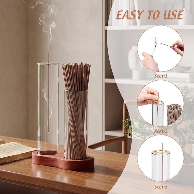 2 in 1 Incense Burner Holder with Storage, Mess Free Upside Down Incense Holder for Sticks with Glass Ash Catcher, No Ash Flying for Yoga, Meditation, Spa & Home Decor