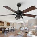 52" Farmhouse Ceiling Fan with Light and Remote, Ceilings Fan Dual Finish 5 Blades 6-Speed Quiet and Reversible DC Motor, Rustic Ceiling Fans with Light for Bedroom Living Room and Kitchen
