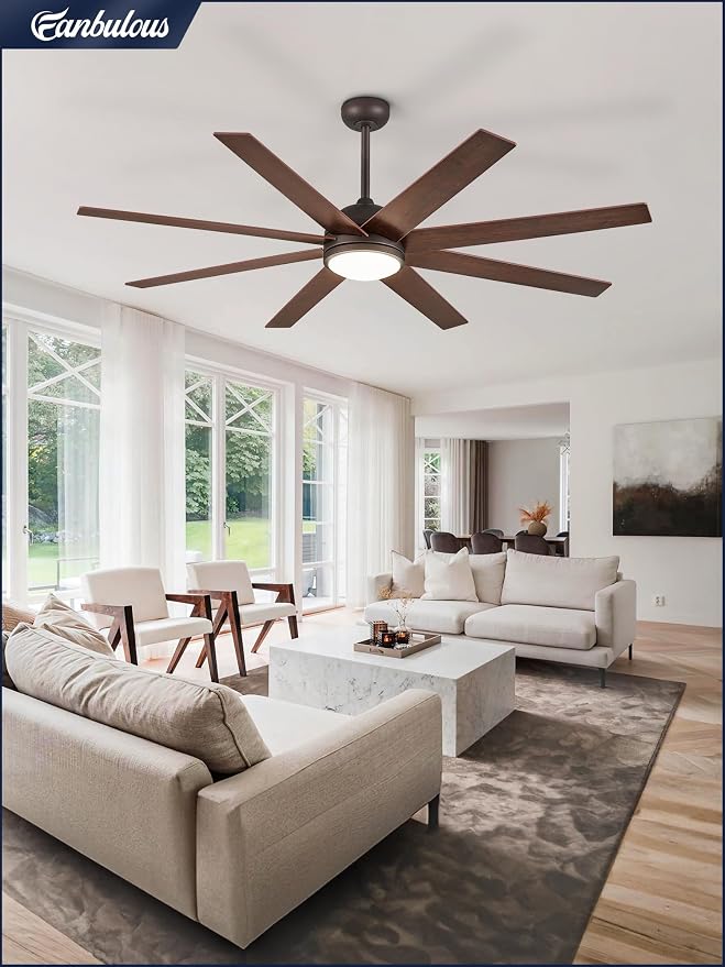 Fanbulous 65 Inch Ceiling Fans with Lights and Remote, Walnut Indoor/Outdoor Ceiling Fan with Quiet Reversible DC Motor, 6 Speeds, 3CCT, 8 Blades Large Ceiling Fan for Living Room Bedroom Patio