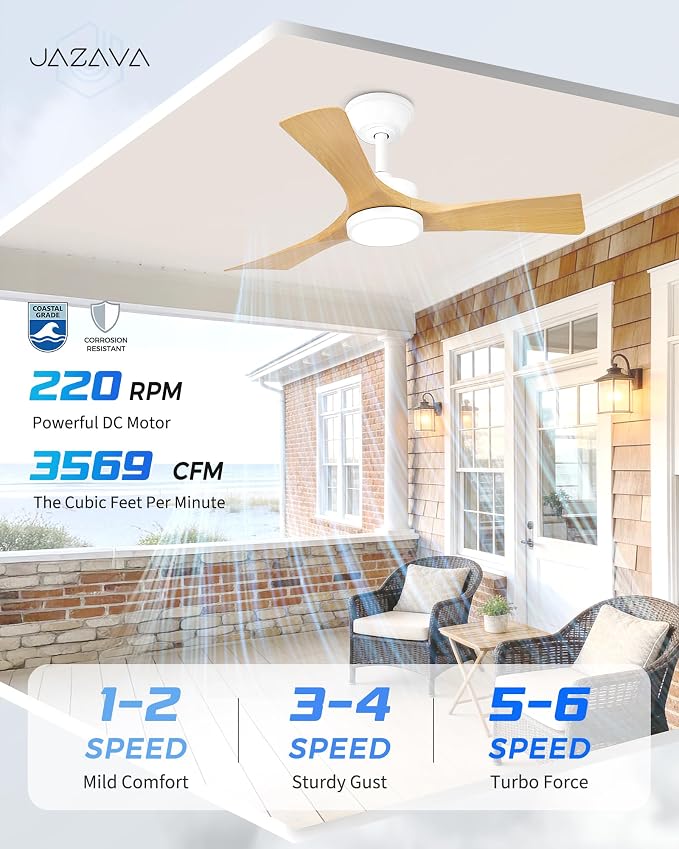 42'' Coastal Grade White Ceiling Fan with Light and Remote, Corrosion Resistant Indoor Outdoor Fan, Quiet Reversible Motor, 3CCT Dimmable LED, ABS Blade Fan for Bedroom, Patio, ZCCF08WY-42