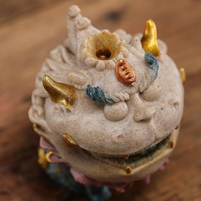 Backflow Incense Burner - Resin Tabletop Incense Holder for Cones, Fortune Dragon Statue Home Decor, Desktop Aromatherapy Ornament with Smoke Waterfall Effect for Living Room