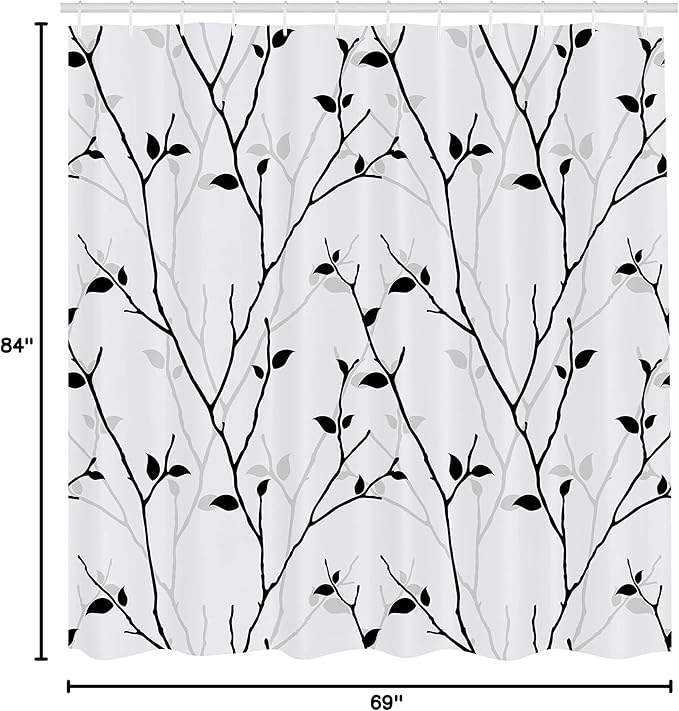 Ambesonne Leaf Shower Curtain, Branches in The Fall Trees Stem Twig Last Few Leafage Minimalistic Design Art, Cloth Fabric Bathroom Decor Set with Hooks, 69" W x 84" L, Coconut Black