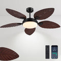 GJeg Tropical Ceiling Fans with Lights and Remote,52Inch Outdoor Palm Leaf Ceiling Fan for Patios Porch Bedroom, Dimmable LED Light, 6 Speeds, Reversible,Dark Brown