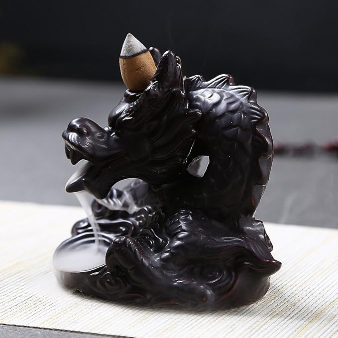 OTOFY Handmade Ceramic Incense Holder, Backflow Incense Burner Figurine Incense Cone Holders Home Decor Gift Decorations Statue Ornaments (Fierce Dragon)